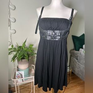 Black Dress with Faux Leather Details